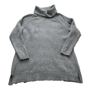 Eddie Bauer Womens Turtleneck Sweater Size 2XL Grey Pullover Ribbed Cottage Core